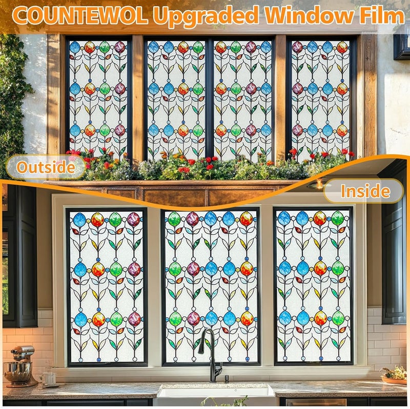 COUNTEWOL Frosted Privacy Window Film Stained Glass Style Adhesive-Free Residue-Free Reusable Easy to Install with Tools (Frosted StainFlair, 35.4 x 78.7 in) - Image 4
